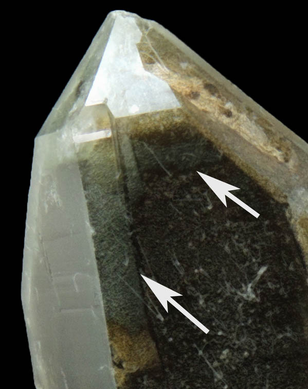 Quartz var. Smoky Quartz with unusual green inclusions from Hurricane Mountain, east of Intervale, Carroll County, New Hampshire
