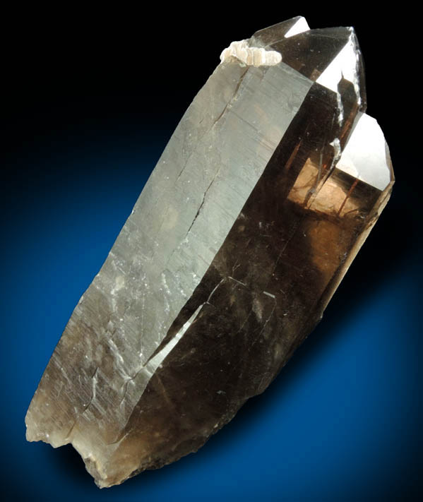 Quartz var. Smoky Quartz (Dauphin-law twin) with Muscovite from Moat Mountain, west of North Conway, Carroll County, New Hampshire