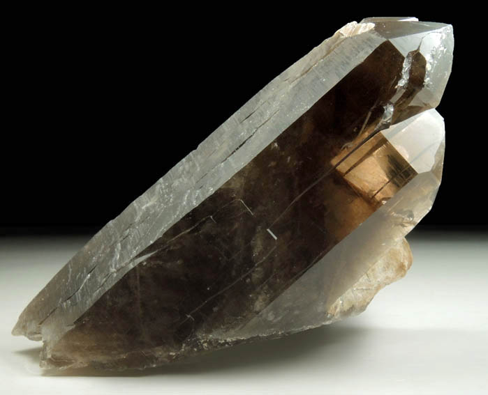 Quartz var. Smoky Quartz (Dauphin-law twin) with Muscovite from Moat Mountain, west of North Conway, Carroll County, New Hampshire