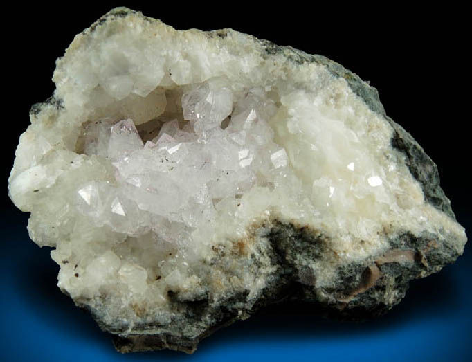 Quartz (amethystine) and Calcite on Datolite from Upper New Street Quarry, Passaic County, New Jersey