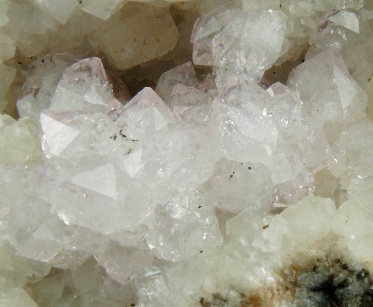 Quartz (amethystine) and Calcite on Datolite from Upper New Street Quarry, Passaic County, New Jersey