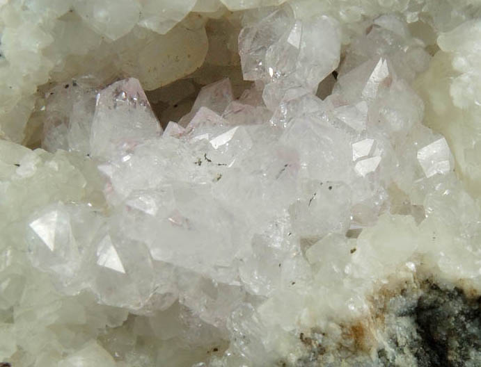 Quartz (amethystine) and Calcite on Datolite from Upper New Street Quarry, Passaic County, New Jersey