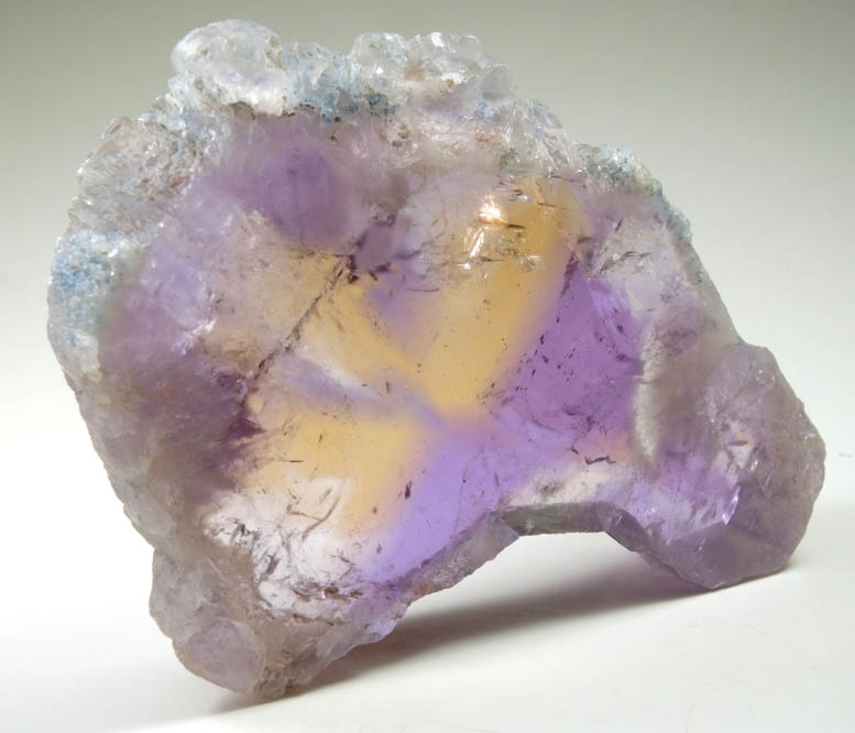 Quartz var. Ametrine Crystal polished slice (rare combination of amethyst and citrine) from Anahi Mine, La Gaiba District, Angel Sandoval Province, Santa Cruz Department, Bolivia