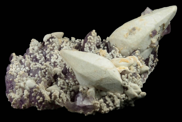 Calcite over Amethyst Quartz from Guanajuato Silver Mining District, Guanajuato, Mexico
