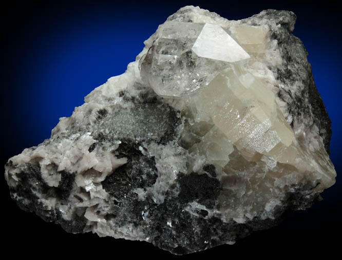 Quartz var. Herkimer Diamond in Calcite with Dolomite from Eastern Rock Products Quarry (Benchmark Quarry), St. Johnsville, Montgomery County, New York