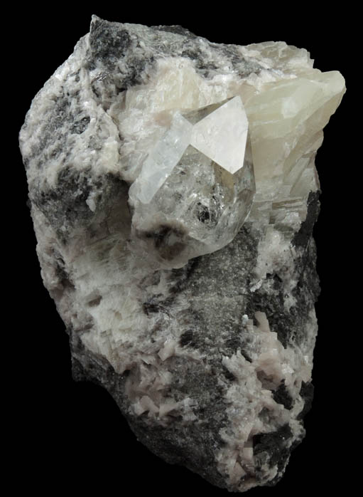Quartz var. Herkimer Diamond in Calcite with Dolomite from Eastern Rock Products Quarry (Benchmark Quarry), St. Johnsville, Montgomery County, New York