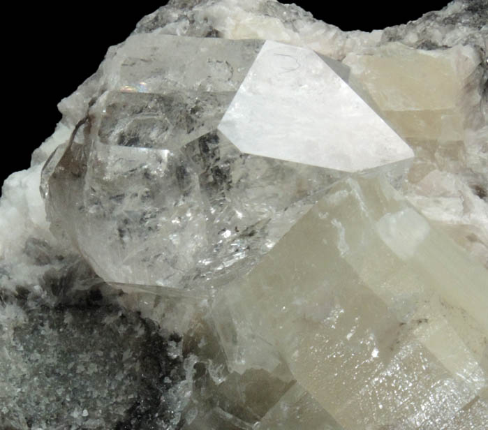 Quartz var. Herkimer Diamond in Calcite with Dolomite from Eastern Rock Products Quarry (Benchmark Quarry), St. Johnsville, Montgomery County, New York