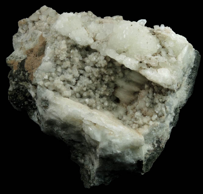 Calcite and Pyrite on Datolite pseudomorphic mold after Anhydrite from Millington Quarry, Bernards Township, Somerset County, New Jersey