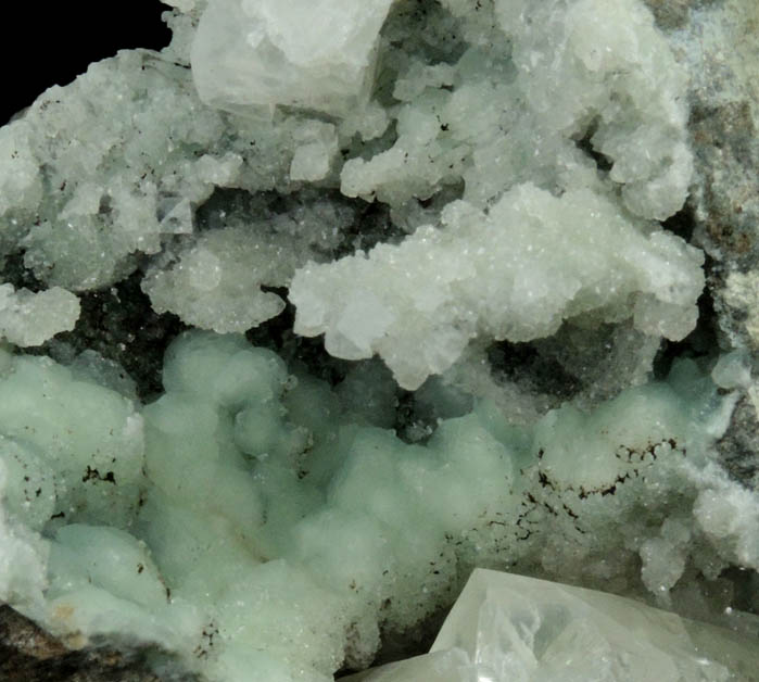 Apophyllite on Prehnite with Calcite from Millington Quarry, Bernards Township, Somerset County, New Jersey