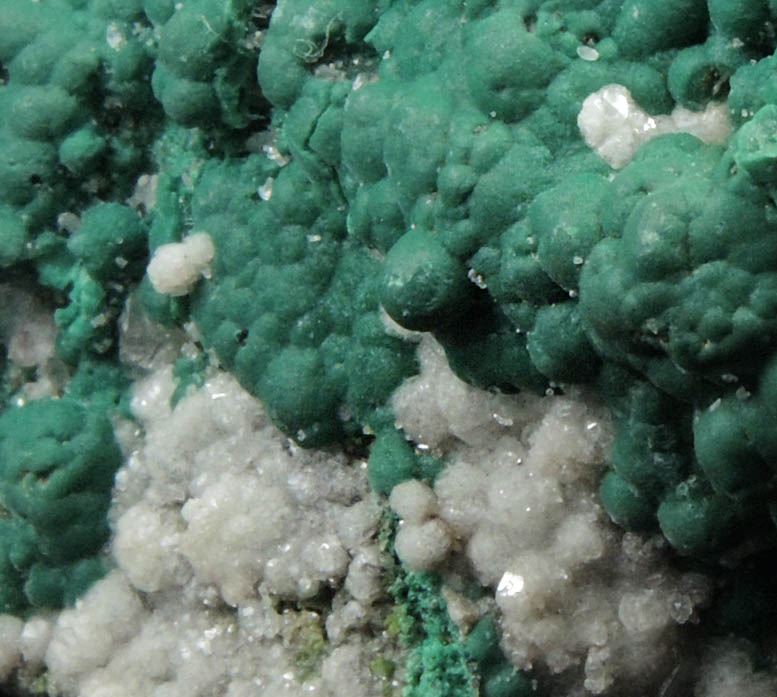 Malachite over Cerussite and Willemite from Tsumeb Mine, Otavi-Bergland District, Oshikoto, Namibia