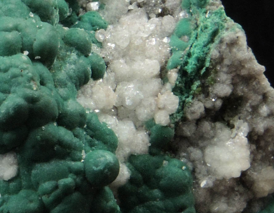 Malachite over Cerussite and Willemite from Tsumeb Mine, Otavi-Bergland District, Oshikoto, Namibia