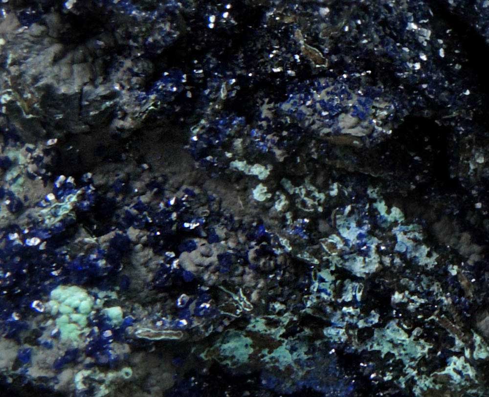 Azurite and Tenorite over Malachite from Ray Mine, Mineral Creek District, Pinal County, Arizona