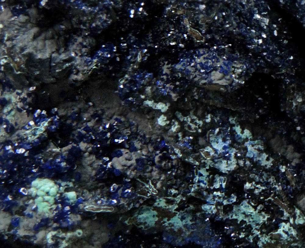 Azurite and Tenorite over Malachite from Ray Mine, Mineral Creek District, Pinal County, Arizona