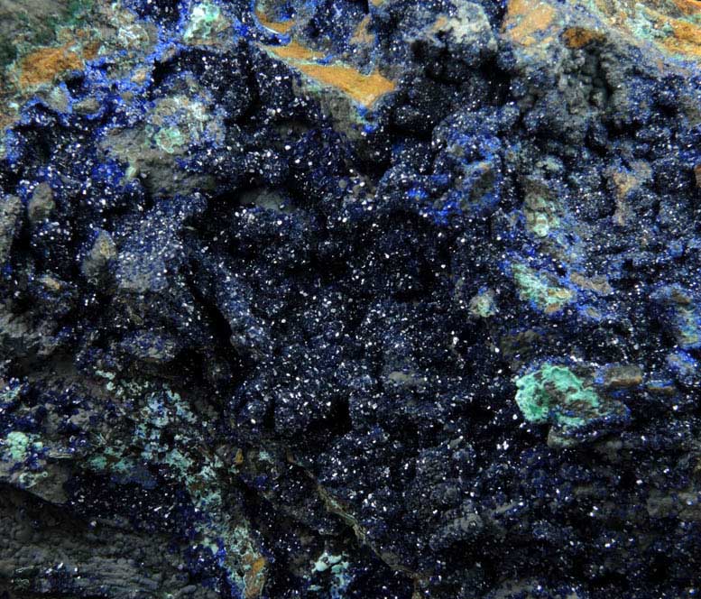 Azurite and Tenorite over Malachite from Ray Mine, Mineral Creek District, Pinal County, Arizona