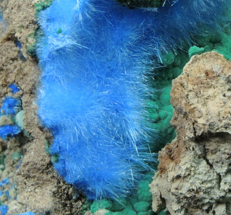 Cyanotrichite and Malachite from Maid of Sunshine Mine, Courtland-Gleeson District, Cochise County, Arizona