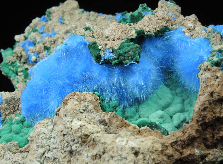 Cyanotrichite and Malachite from Maid of Sunshine Mine, Courtland-Gleeson District, Cochise County, Arizona