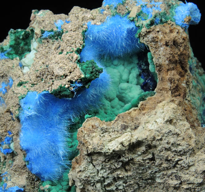 Cyanotrichite and Malachite from Maid of Sunshine Mine, Courtland-Gleeson District, Cochise County, Arizona