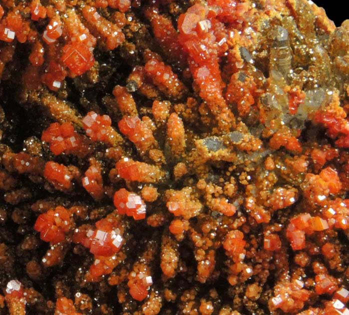 Vanadinite on Quartz from Apache Mine (Vanadium Shaft), 8 km north of Globe, Gila County, Arizona