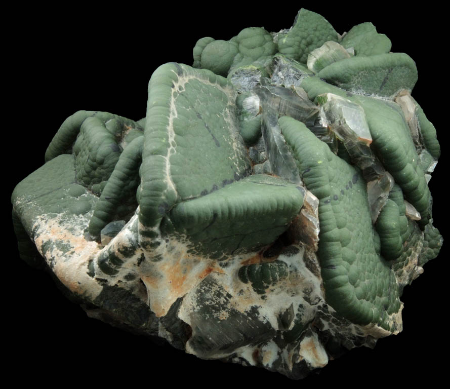 Mottramite over Calcite from Tsumeb Mine, Otavi-Bergland District, Oshikoto, Namibia