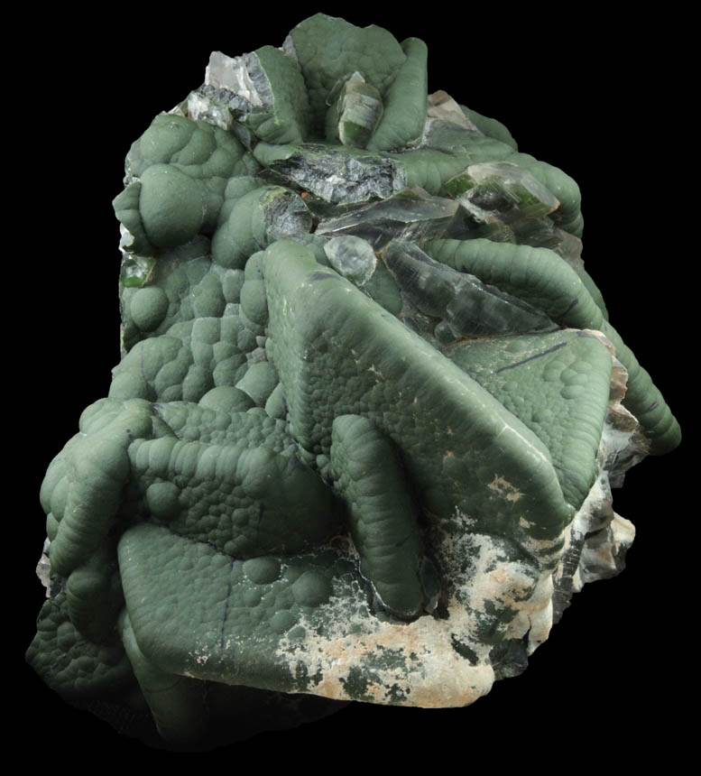 Mottramite over Calcite from Tsumeb Mine, Otavi-Bergland District, Oshikoto, Namibia