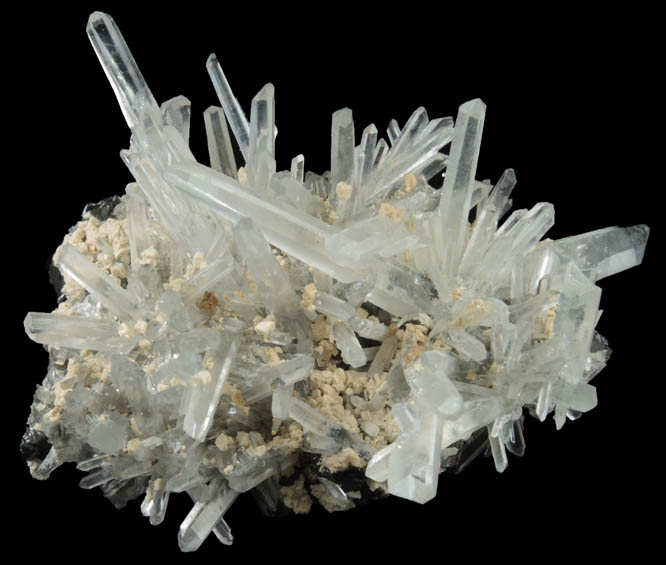 Quartz on Sphalerite with Calcite from Huaron District, Cerro de Pasco Province, Pasco Department, Peru