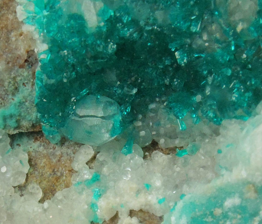 Dioptase on Calcite from Christmas Mine, Banner District, Gila County, Arizona