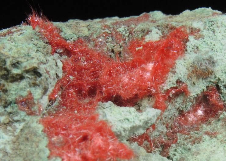 Cuprite var. Chalcotrichite on Chrysocolla from Ray Mine, Mineral Creek District, Pinal County, Arizona