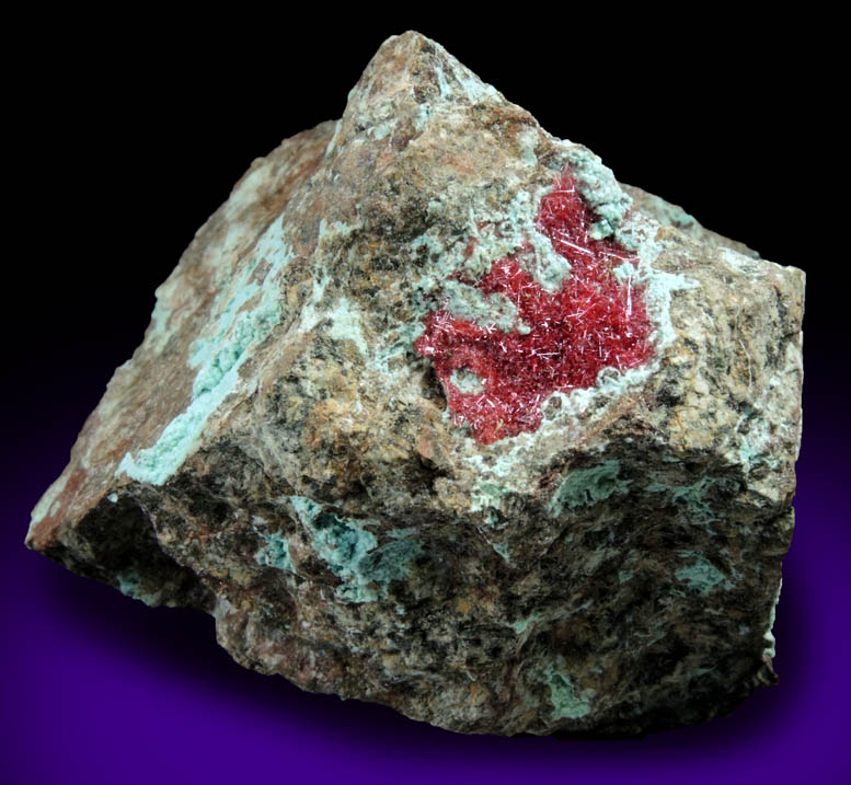 Cuprite var. Chalcotrichite on Chrysocolla from Ray Mine, Mineral Creek District, Pinal County, Arizona