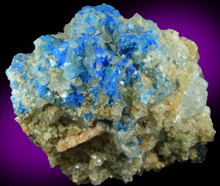 Linarite over Fluorite with Quartz from Blanchard Mine, Hansonburg District, 8.5 km south of Bingham, Socorro County, New Mexico