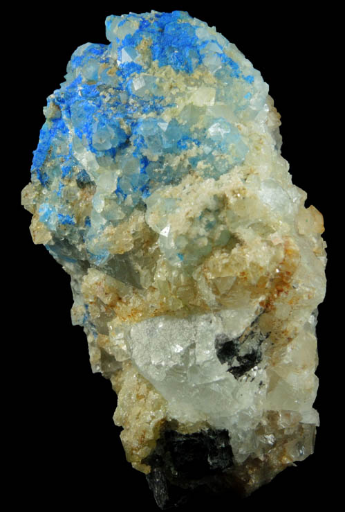 Linarite over Fluorite with Quartz from Blanchard Mine, Hansonburg District, 8.5 km south of Bingham, Socorro County, New Mexico