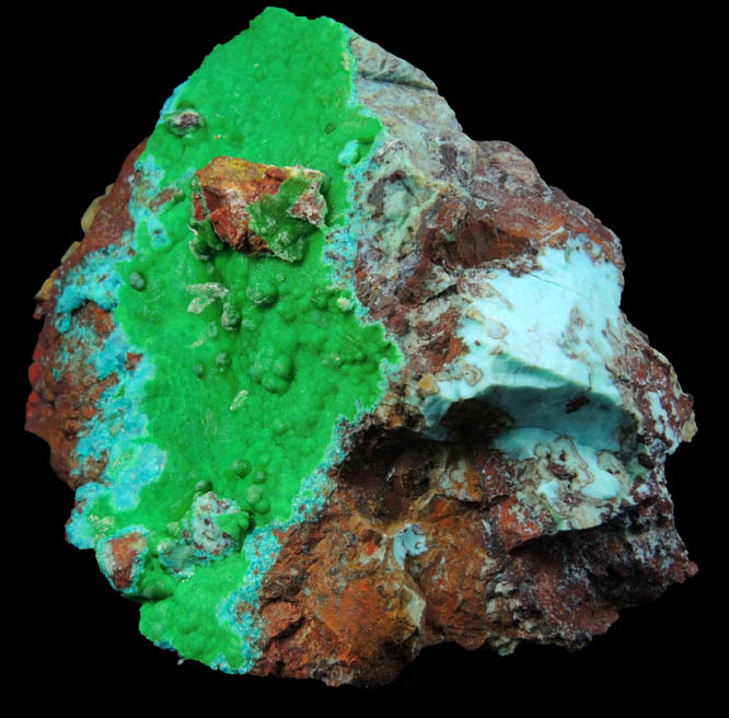 Conichalcite and Calcite over Chrysocolla from Gold Hill Mine, Toole County, Utah