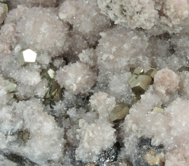 Rhodochrosite with Pyrite on Quartz from Raura District, Cajatambo Province, Peru