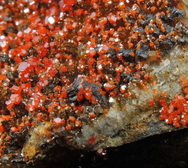 Vanadinite on Quartz from Apache Mine (Vanadium Shaft), 8 km north of Globe, Gila County, Arizona