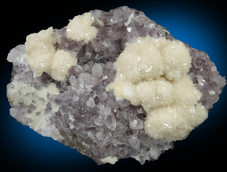 Calcite on Quartz var. Amethyst from Guerrero Mine, Taxco, Guerrero, Mexico
