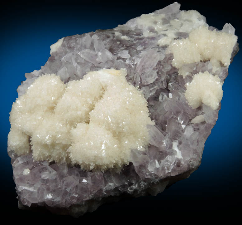 Calcite on Quartz var. Amethyst from Guerrero Mine, Taxco, Guerrero, Mexico