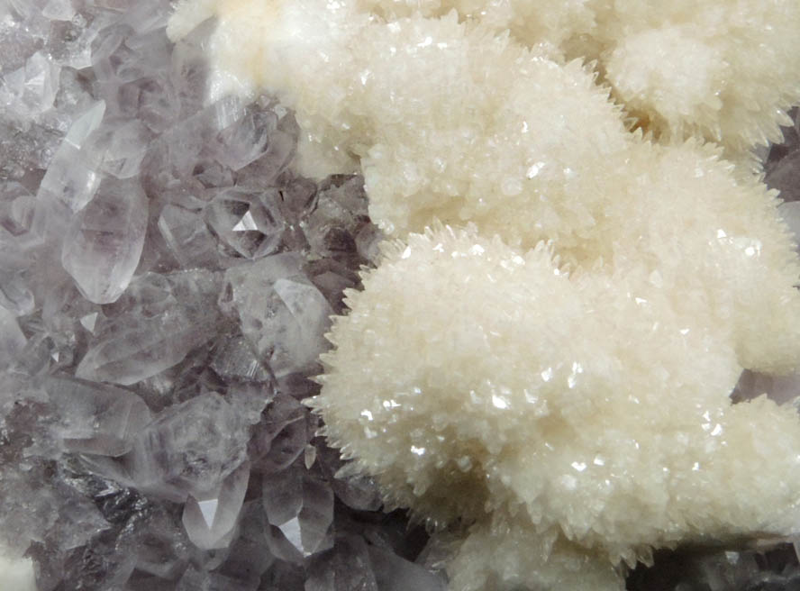 Calcite on Quartz var. Amethyst from Guerrero Mine, Taxco, Guerrero, Mexico