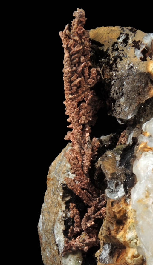 Copper (naturally crystallized native copper) and Tenorite on Quartz from Ray Mine, Mineral Creek District, Pinal County, Arizona