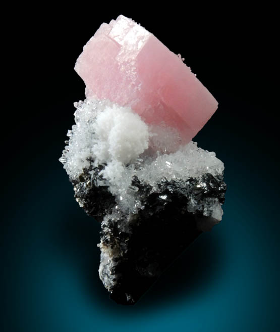 Rhodochrosite and Quartz on Sphalerite-Pyrite from Silverton District, San Juan County, Colorado