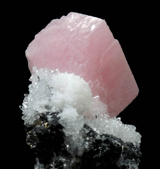 Rhodochrosite and Quartz on Sphalerite-Pyrite from Silverton District, San Juan County, Colorado