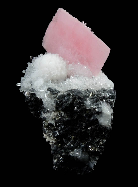 Rhodochrosite and Quartz on Sphalerite-Pyrite from Silverton District, San Juan County, Colorado