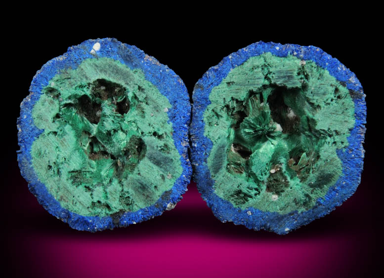 Azurite nodule with Malachite replacement core from Blueball Mine, Globe-Miami District, Gila County, Arizona