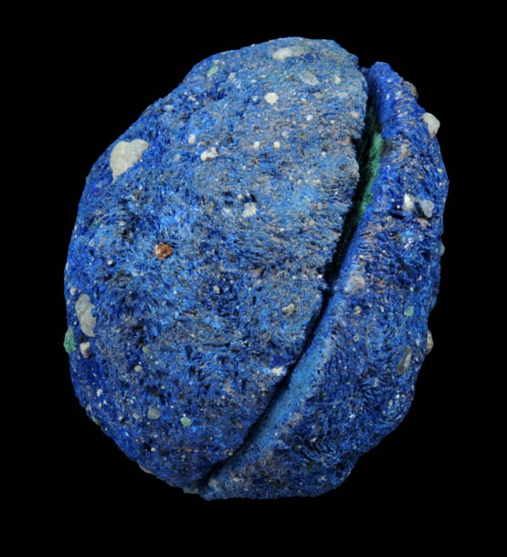 Azurite nodule with Malachite replacement core from Blueball Mine, Globe-Miami District, Gila County, Arizona