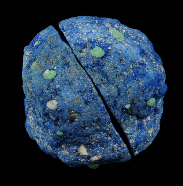 Azurite nodule with Malachite replacement core from Blueball Mine, Globe-Miami District, Gila County, Arizona