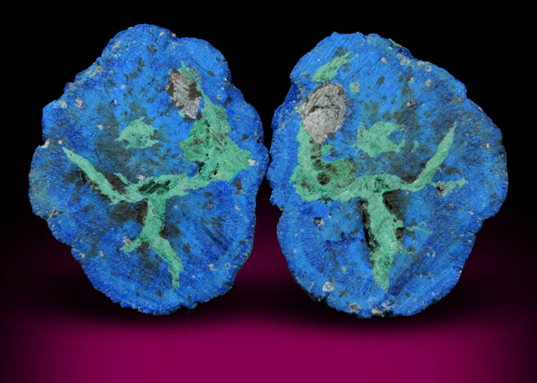 Azurite nodule with Malachite replacement core from Blueball Mine, Globe-Miami District, Gila County, Arizona