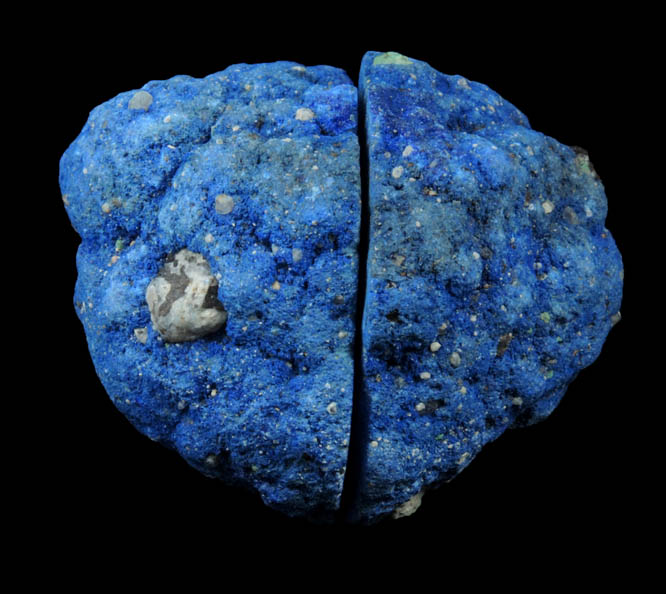 Azurite nodule with Malachite replacement core from Blueball Mine, Globe-Miami District, Gila County, Arizona