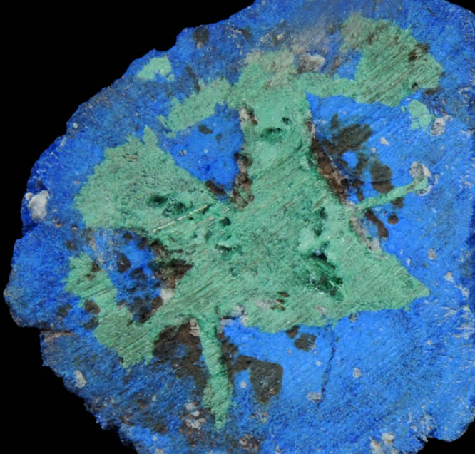 Azurite nodule with Malachite replacement core from Blueball Mine, Globe-Miami District, Gila County, Arizona