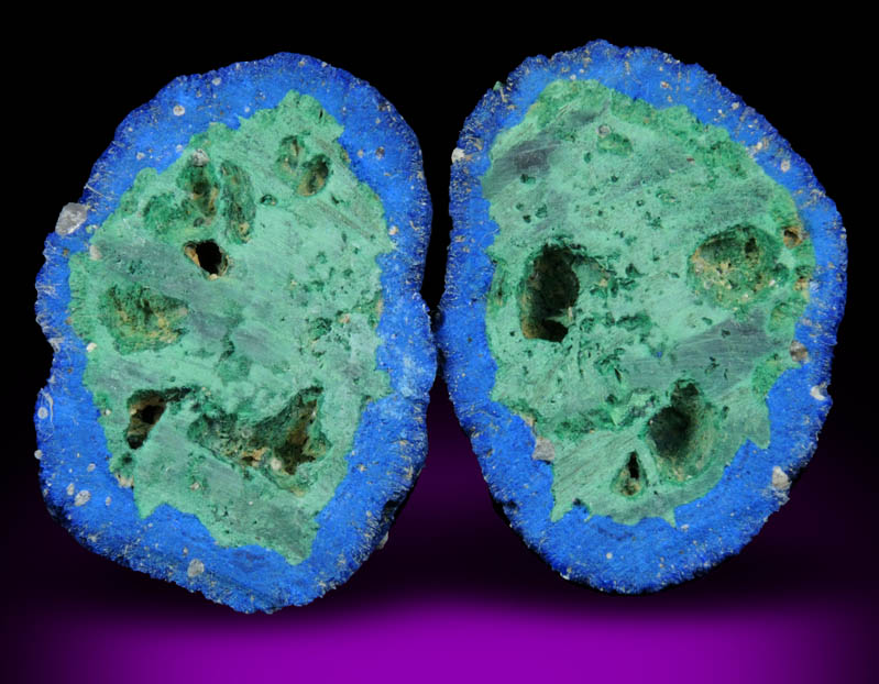 Azurite nodule with Malachite replacement core from Blueball Mine, Globe-Miami District, Gila County, Arizona