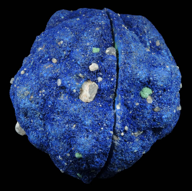 Azurite nodule with Malachite replacement core from Blueball Mine, Globe-Miami District, Gila County, Arizona