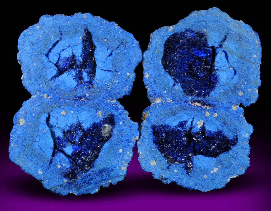 Azurite nodule with Azurite crystals lining the center cavity from Blueball Mine, Globe-Miami District, Gila County, Arizona