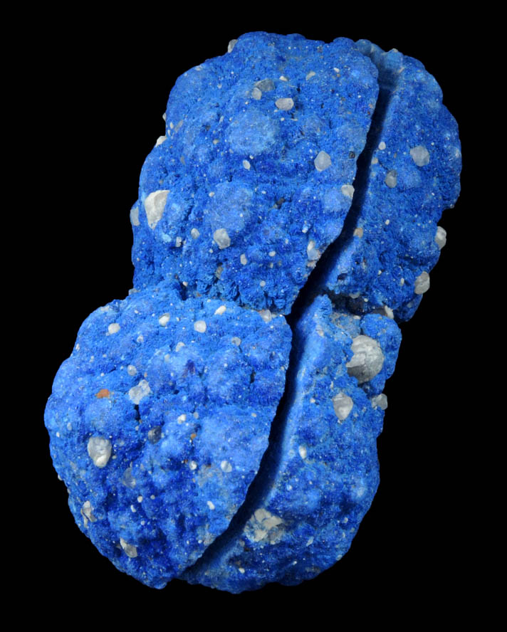 Azurite nodule with Azurite crystals lining the center cavity from Blueball Mine, Globe-Miami District, Gila County, Arizona